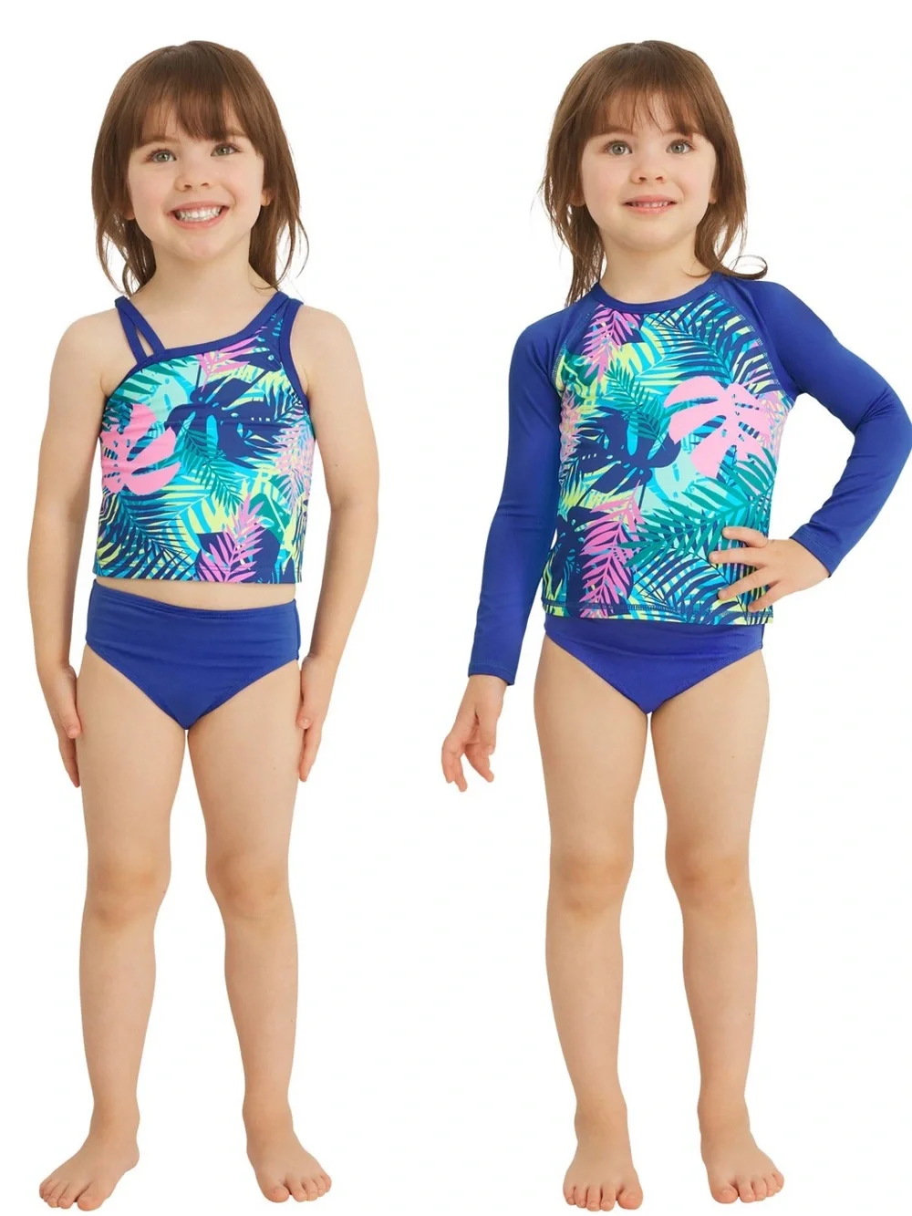Lands' End Girls' Blue Tropical Rashguard 3 Piece Swim Set Size 2T NWT